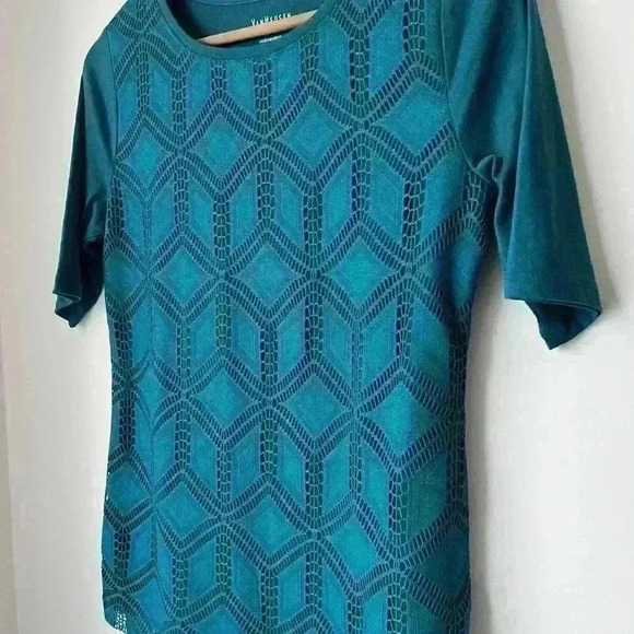 Van Heusen Women’s Turquoise Art  to Wear Geometric Pattern T-Shirt Small - Picture 7 of 8